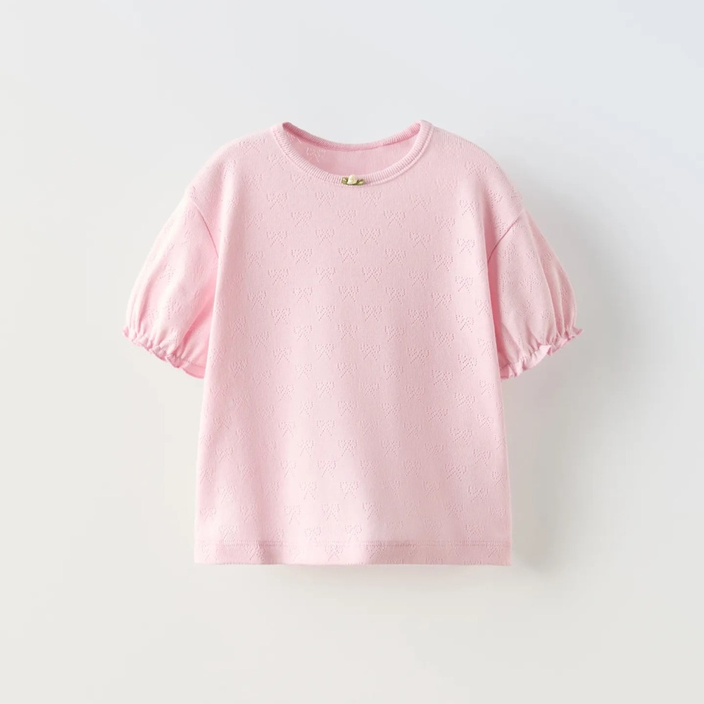 Zara Pink pointelle Kids Shirt with Puff Sleeves pink 6y